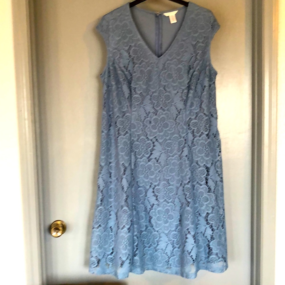 London Times Womens Size 14W  Blue Lace Lined Dress Sleeveless zip closure
